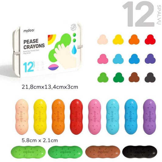 Mideer - Bičių vaško kreidelės pupelės - 12 spalvų