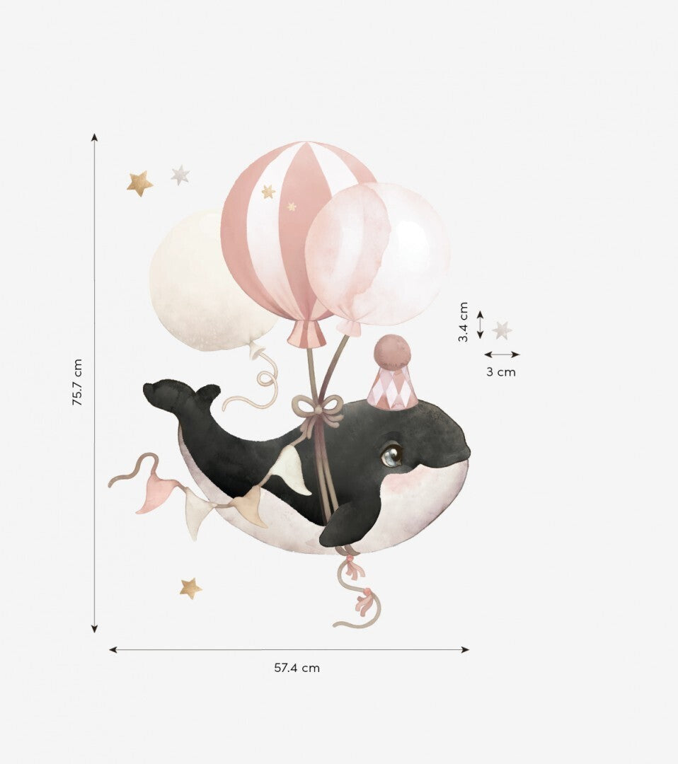 LILIPINSO sienų lipdukai - SELENE - Special sizes stickers / Flying whale (pink)
