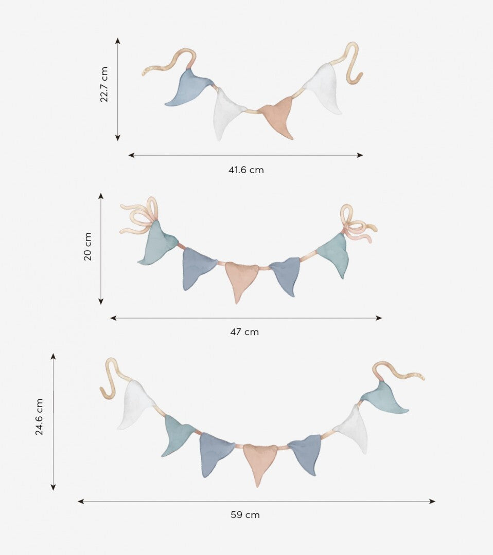LILIPINSO sienų lipdukai -SELENE - Special sizes stickers / Pennant garlands (blue)