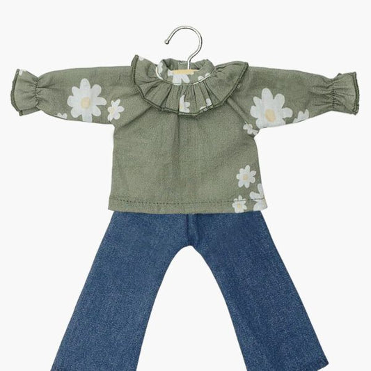 Minikane - Amigas lėlėms - palaidinės su  džinsinėmis kelnėmis komplektas | Sara set