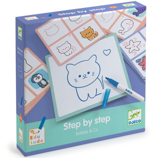 DJECO - Mokomasis piešimo rinkinys - Žingsnis po žingsnio - Gyvūnų jaunikliai