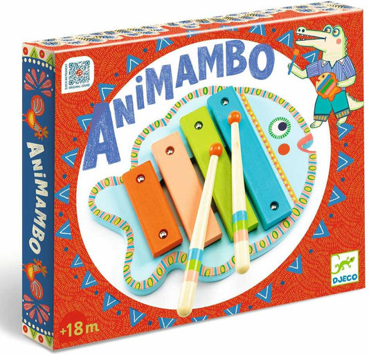 Djeco animambo muzikinis instrumentas - ksilofonas su spalvotais klavišais ir mušamaisiais lazdelėmis