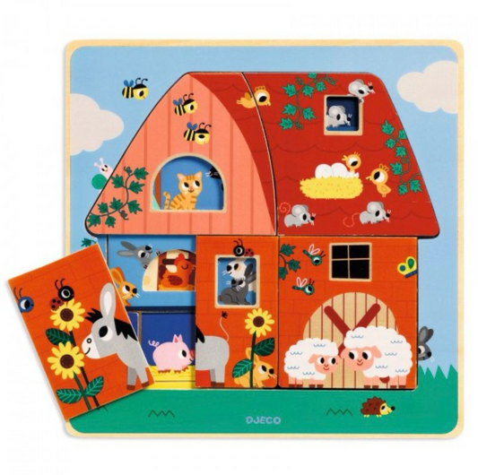 DJECO - 3 sluoksnių medinė dėlionė - Pas Moo