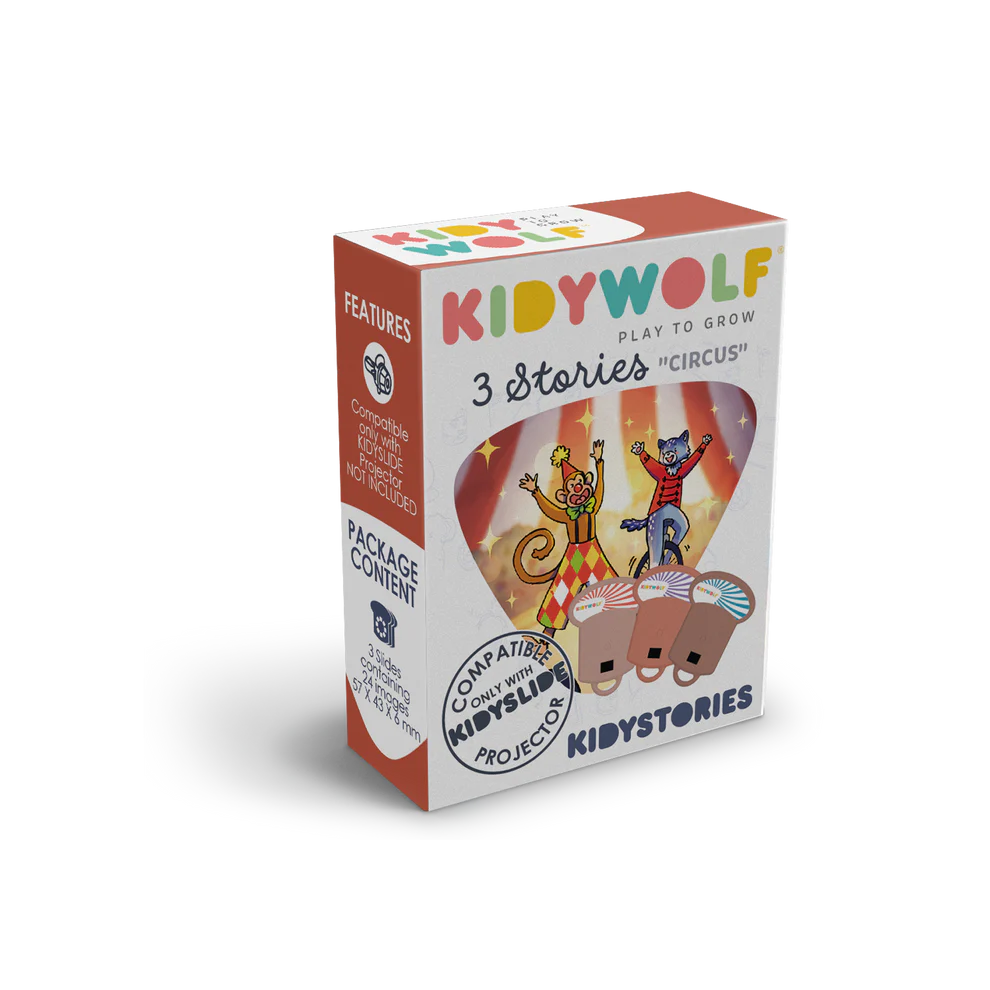 Kidywolf - pasakų projektoriaus papildymai su 3 istorijomis „Cirku“, suderinamas su KIDYSLIDE pasakų projektoriumi.