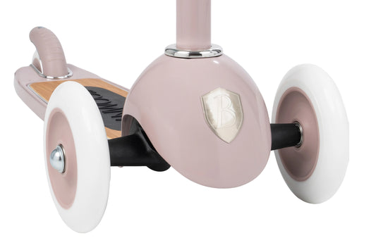 Vintažinis 3-ratis paspirtukas su krepšeliu - Dusty Pink