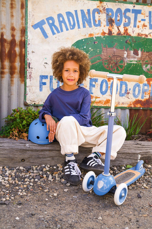 Vintažinis 3-ratis paspirtukas su krepšeliu - Blue