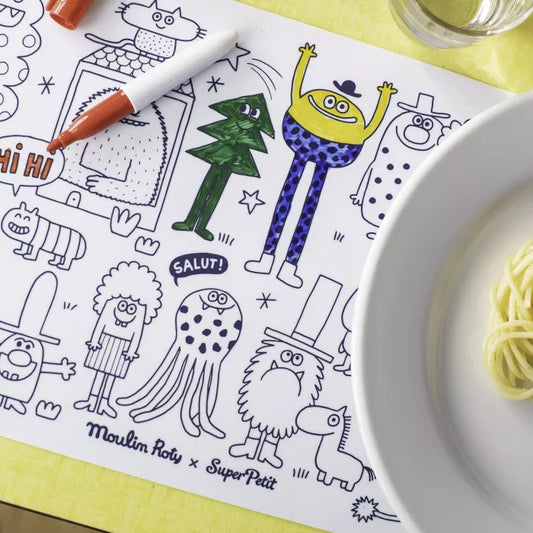 Moulin Roty - Mini silikoninis spalvinimo kilimėlis + 4 rašikliai | Les Schmouks