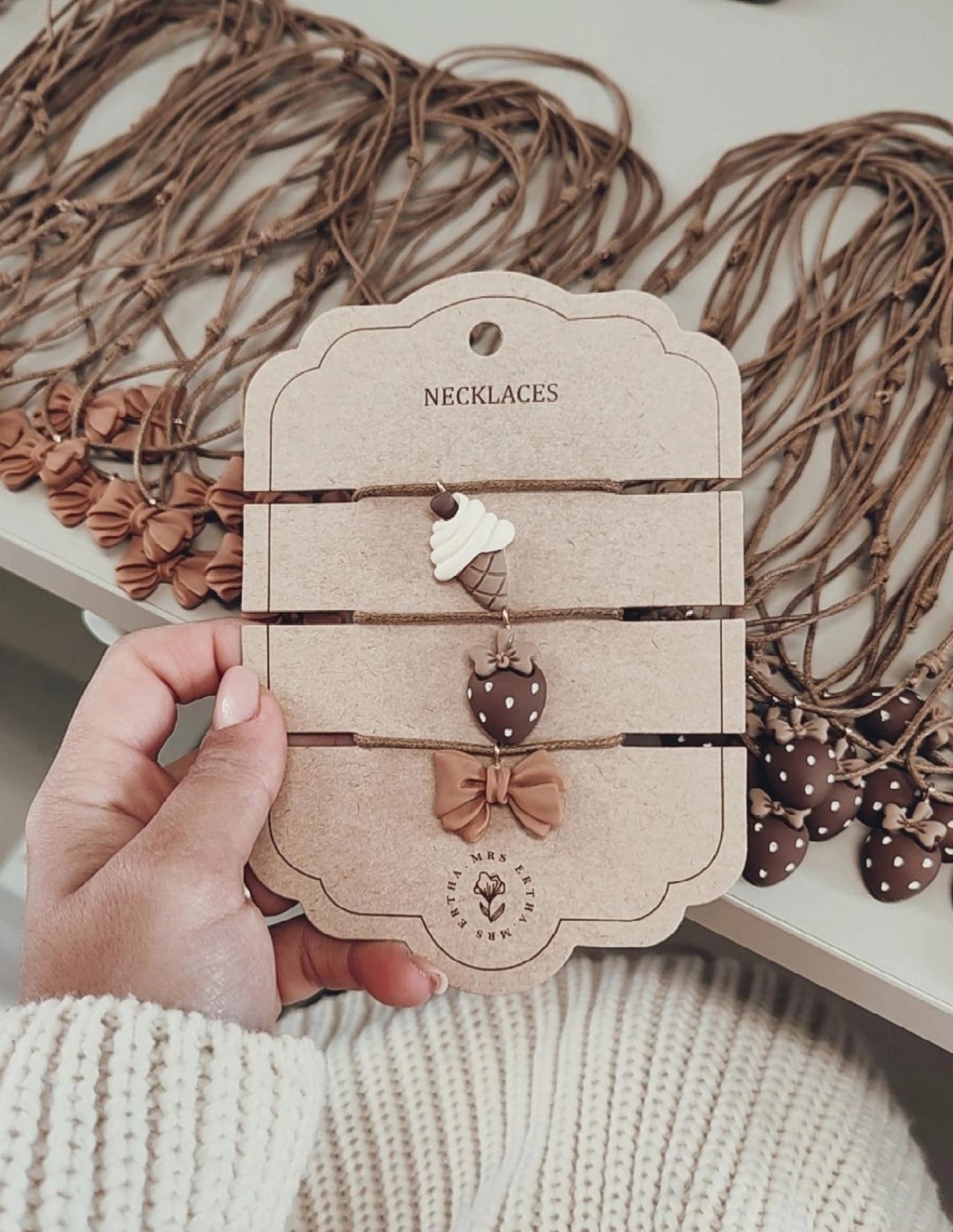 Kaklo papuošalų rinkinys | Icecream + Strawberry + Bow