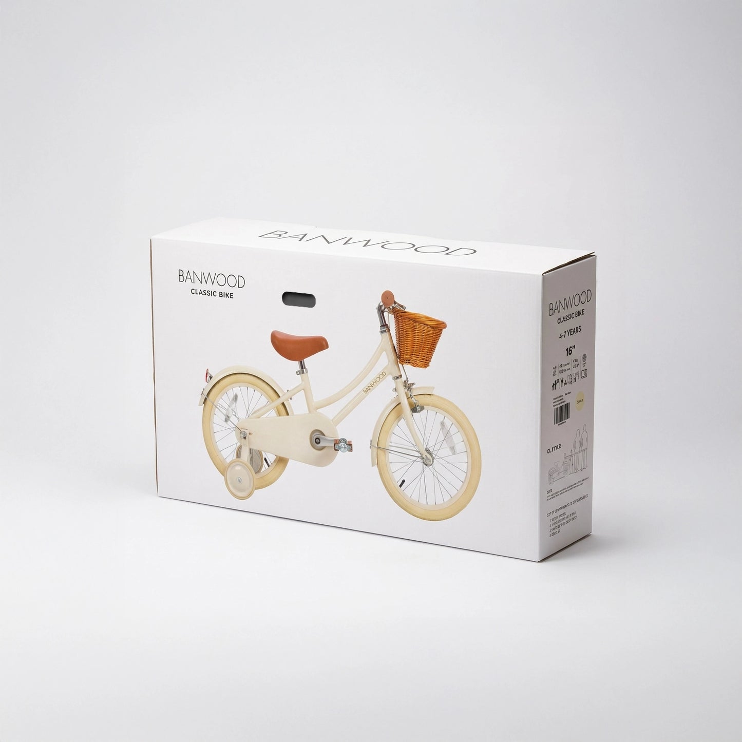 Banwood 16 klasikinis vintažinis dviratis - Cream pakuotė su krepšiu ir aliuminio rėmu.