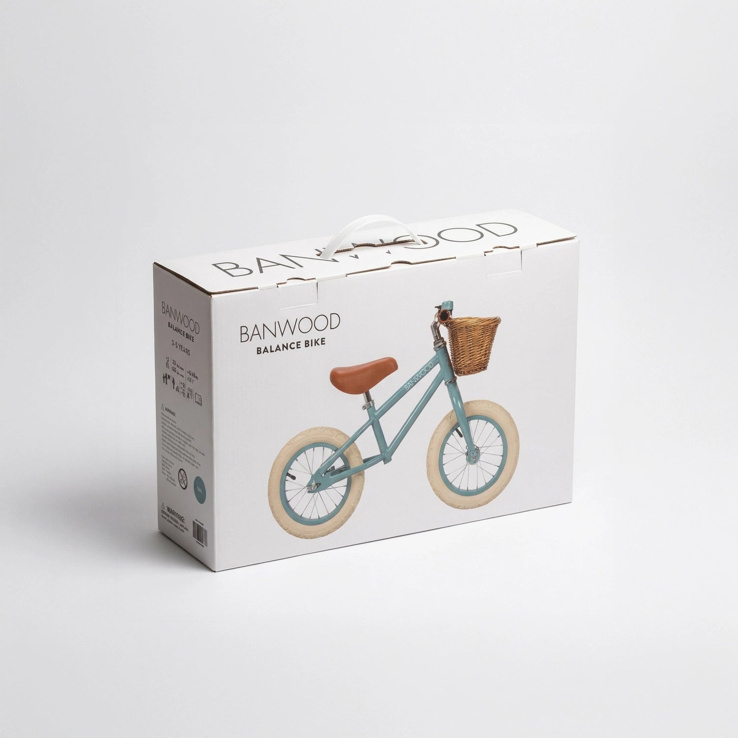 Banwood vintažinis balansinis dviratis First Go - Forest pakuotė su krepšiu ir šviesiais ratais