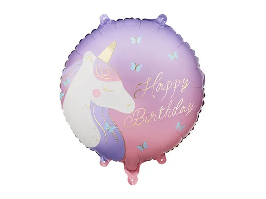 Folinis balionas - „Happy Birthday“ su vienaragiu, 35x35 cm