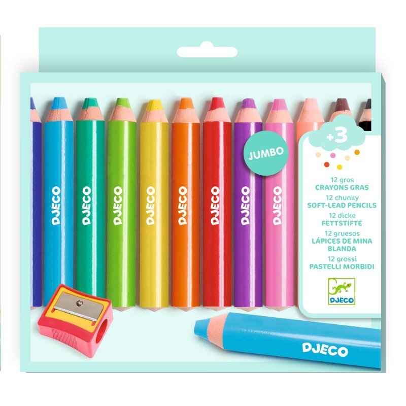 Djeco - Spalvoti pieštukai vaikams (12 vnt. + drožtukas)