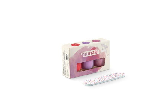 NAMAKI cosmetics - nagų lako komplektas Box of 3 - Griotte - Mauve - Rose pailleté