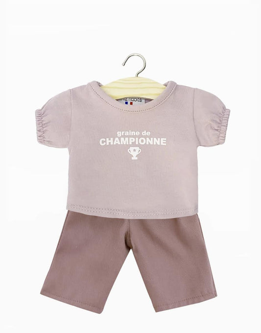 Minikane X Delage - GORDIS lėlėms - marškinėlių  ir orchidėjų rožinės spalvos džinsų rinkinys | “Graine de championne”