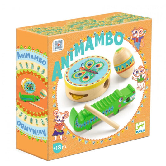 DJECO – Animambo Muzikos instrumentų rinkinys: tamburinas, marakasas, guiro