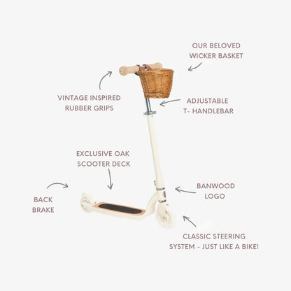 Vintažinis paspirtukas su krepšeliu - White