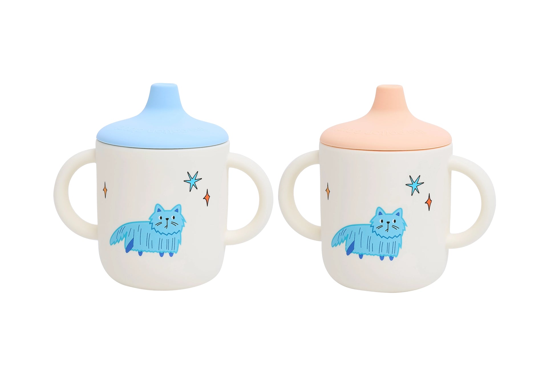 The Cotton Cloud silikoninių gertuvių rinkinys - Meowtiful Cats (2vnt) su mielais katinėliais.