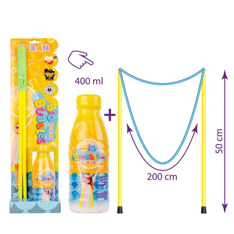 Tuban - Rinkinys - Milžiniška burbulų lazda (50 cm) + Muilo burbulų skystis (400 ml)