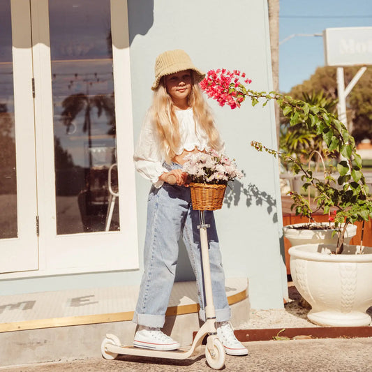 Vintažinis paspirtukas su krepšeliu - White