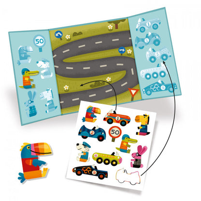 DJECO - Daugkartiniai lipdukai - Automobiliai