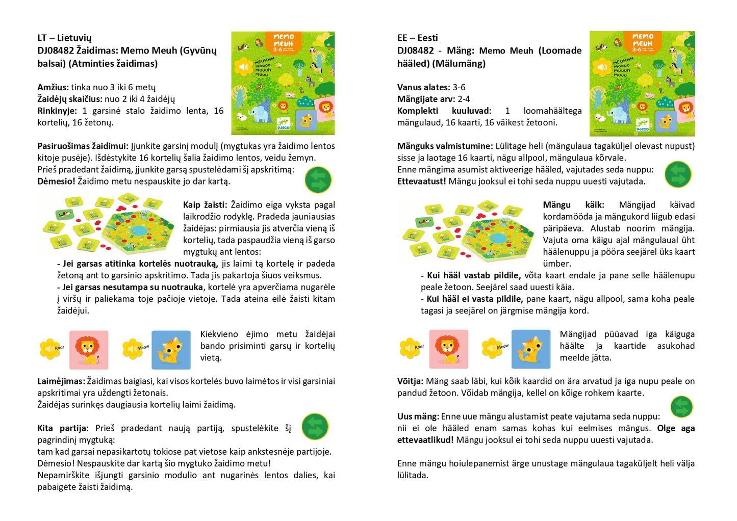 Žaidimas - Memo Meuh (Gyvūnų balsai)