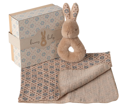 Maileg - Triušio merliuko ir barškučio rinkinys | Cream Peach