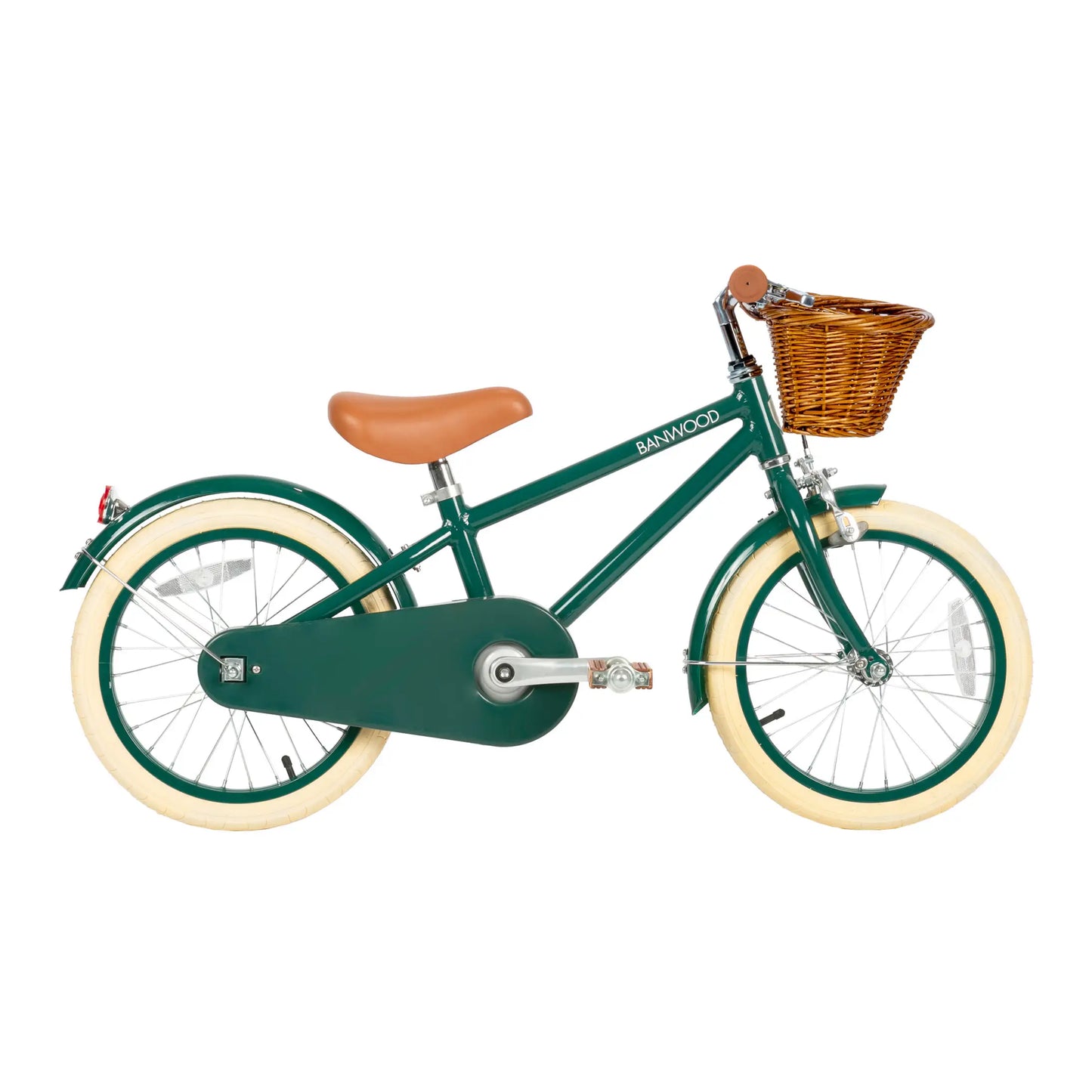 Banwood 16 klasikinis vintažinis dviratis - žalias su pintiniu krepšiu