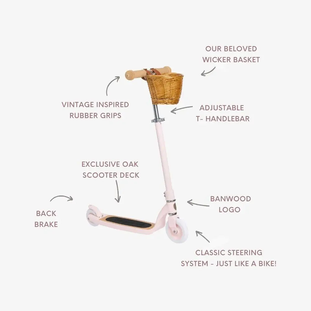 Vintažinis paspirtukas su krepšeliu - Pink