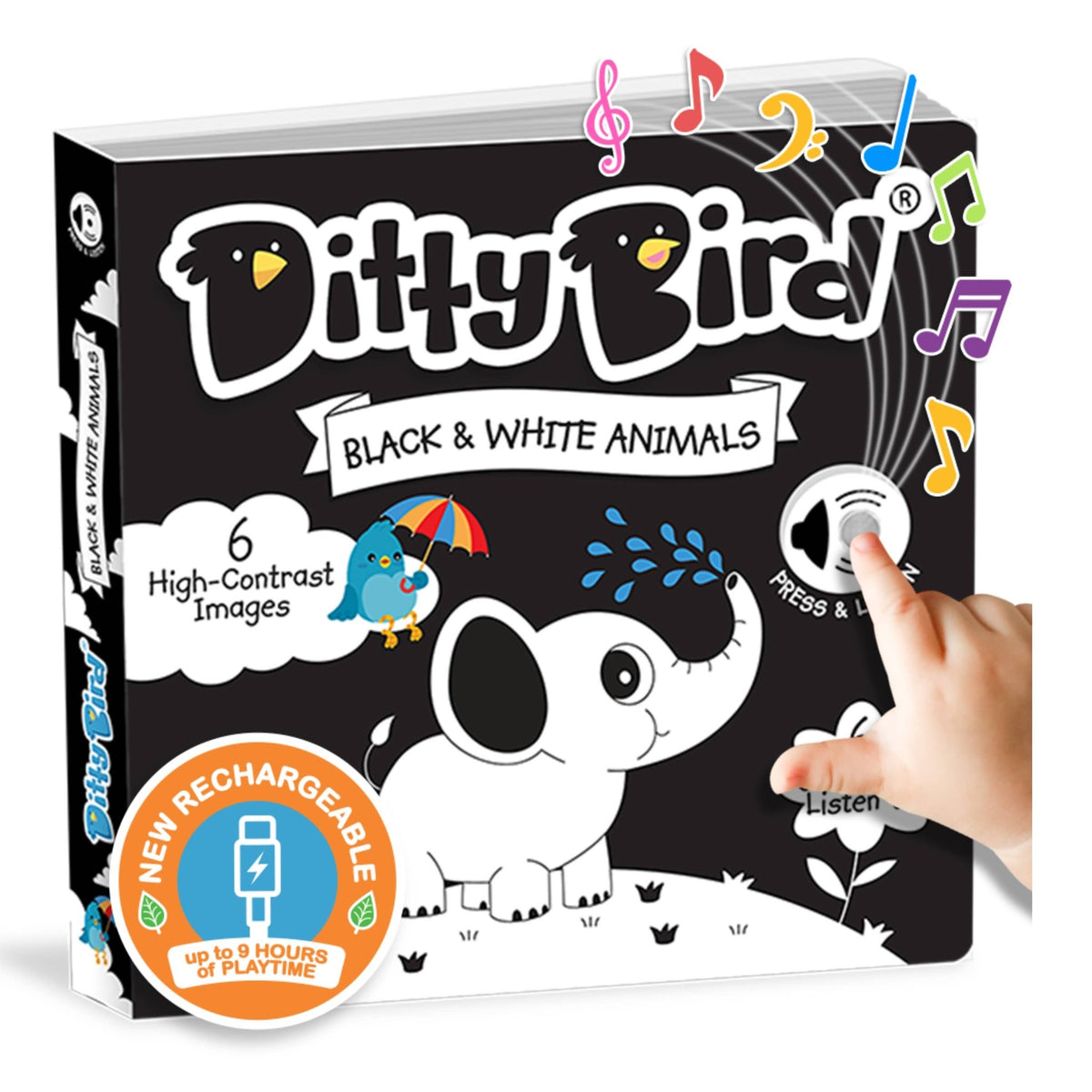 Ditty Bird - Garsų knygelė „Black and White" – naujagimiams (USB-C) - LE KUKU