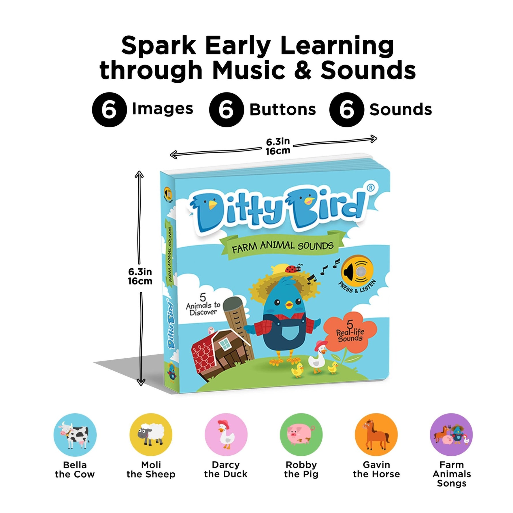Ditty Bird - Garsų knygelė „Farm Animal" – Ūkio gyvūnai (USB-C) - LE KUKU