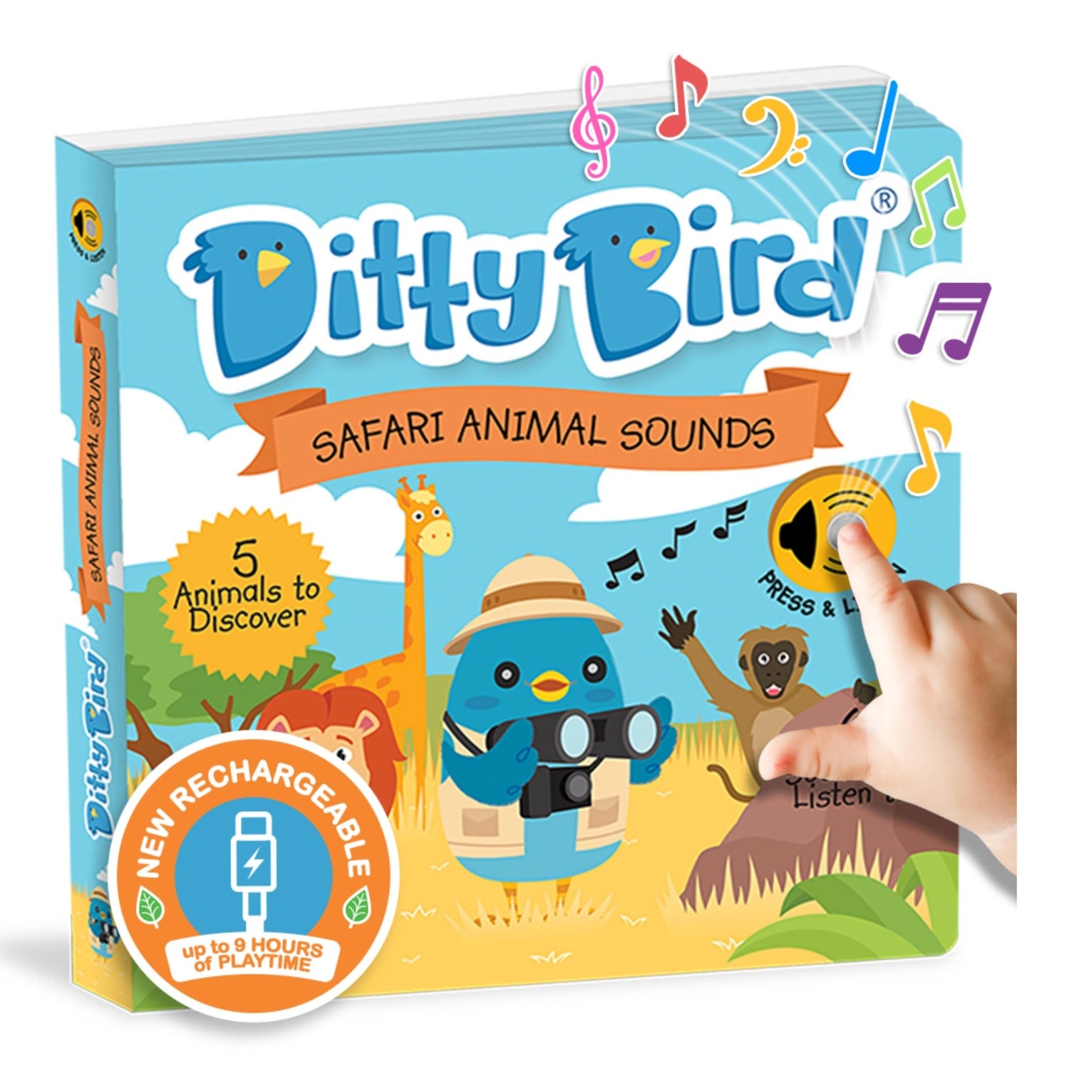 Ditty Bird garsų knygelė „Safari Animal Sounds" – safario gyvūnai (USB-C) - LE KUKU