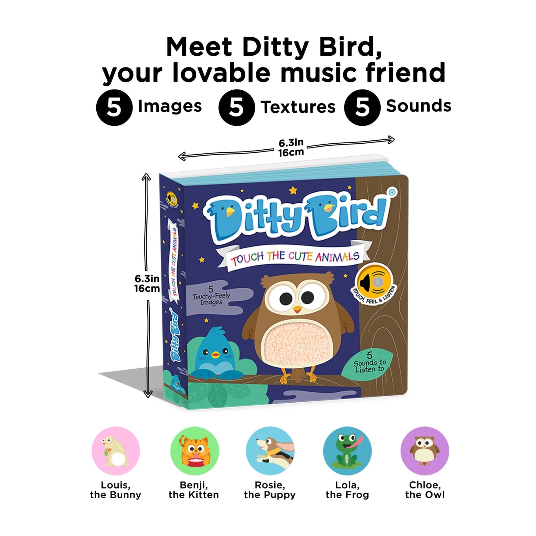 Ditty Bird - Sensorinė garsų knygelė „Montessori Cute Animals" – mieli gyvūnai (USB-C) - LE KUKU