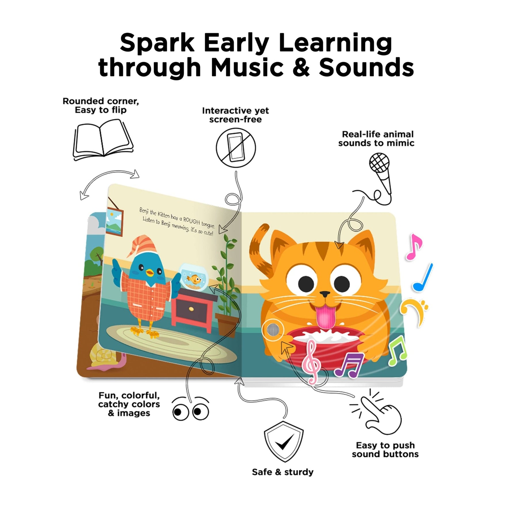 Ditty Bird - Sensorinė garsų knygelė „Montessori Cute Animals" – mieli gyvūnai (USB-C) - LE KUKU