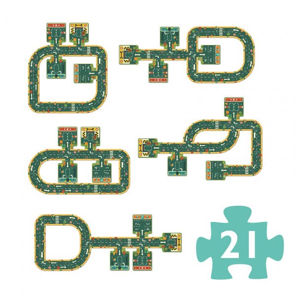 DJECO - Crazy motors - Milžiniška dėlionė - Keliai (21 det.) - LE KUKU