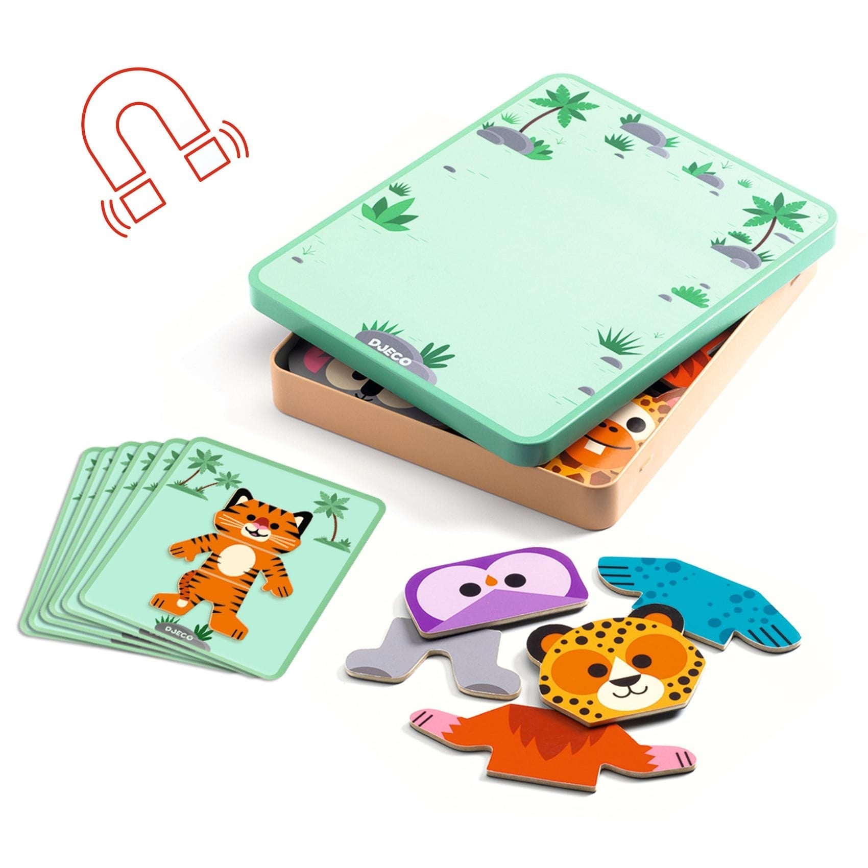 Djeco - mediniai magnetai ir metalinė dėžutė - Gyvūnai🐯 - LE KUKU