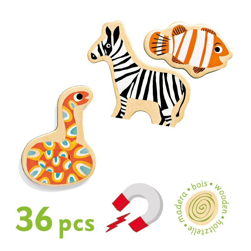 DJECO - Medinių magnetukų rinkinys - Gyvūnai (36 vnt.) - LE KUKU