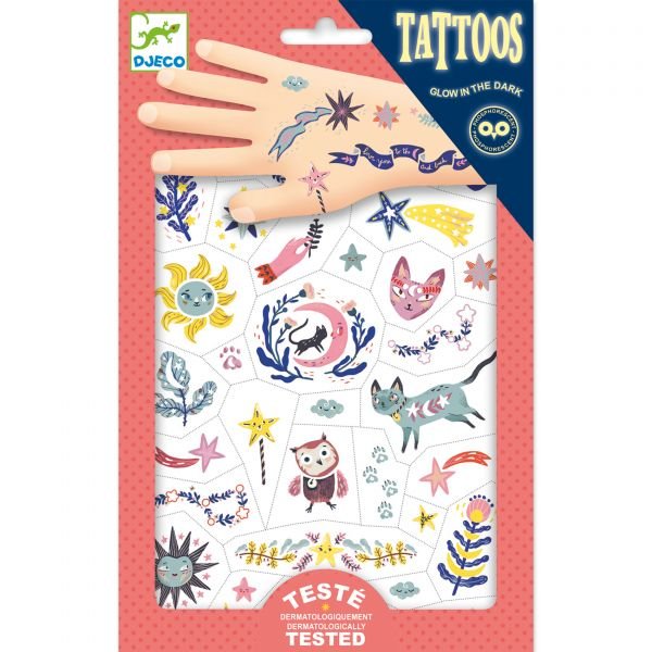 DJECO - Tamsoje šviečiančios tatuiruotės - Saldžių sapnų (50+ tatuiruočių) - LE KUKU