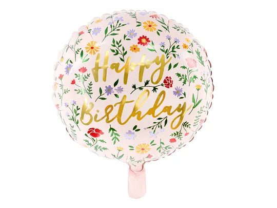 Folinis balionas - „Happy Birthday“ su gėlėmis, 45 cm - LE KUKU