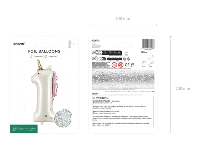 Folinis balionas skaičius 1 - Vienaragis, 93 cm - LE KUKU