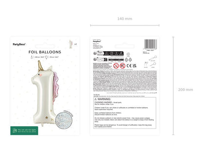 Folinis balionas skaičius 1 - Vienaragis, 93 cm - LE KUKU
