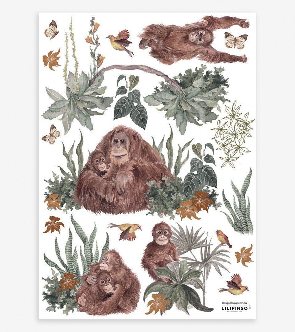 LILIPINSO sienų lipdukai - UTAN - Stickers muraux / Singes et plantes - LE KUKU