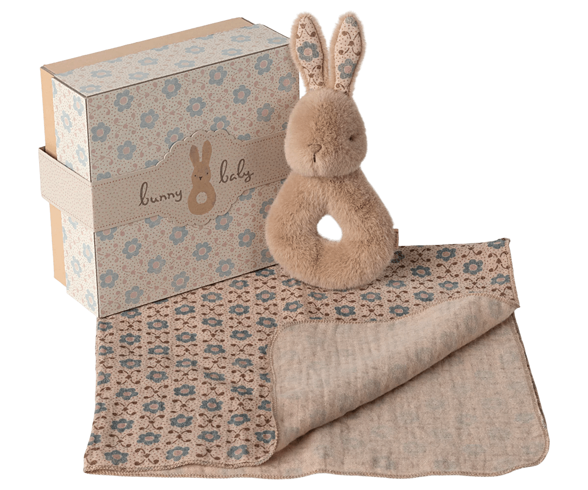 Maileg triušio merliuko ir barškučio rinkinys | Cream Peach - LE KUKU