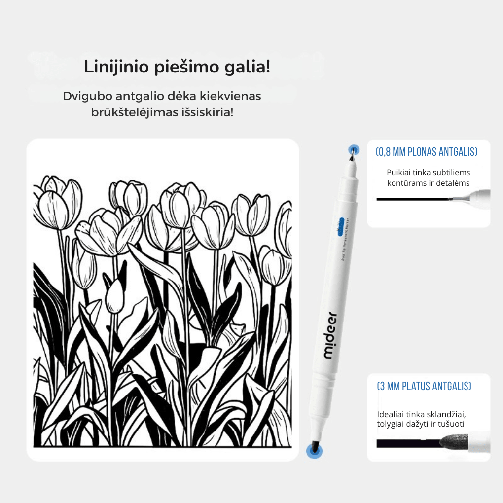 Mideer - Aliejinis dviejų galų permanentinis žymeklis – 3vnt. - LE KUKU