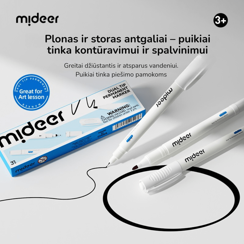 Mideer - Aliejinis dviejų galų permanentinis žymeklis – 3vnt. - LE KUKU