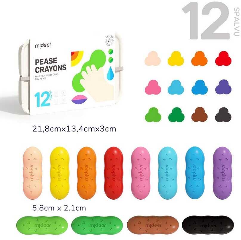 Mideer - Bičių vaško kreidelės pupelės - 12 spalvų - LE KUKU