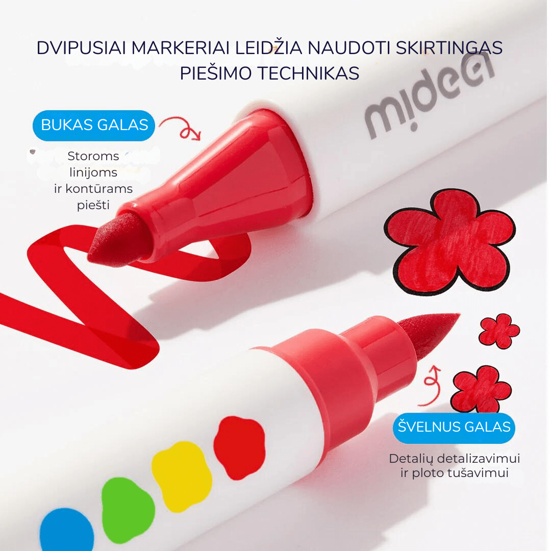 Mideer - Dvipusiai nuplaunami markeriai / flomasteriai – 24 spalvos - LE KUKU