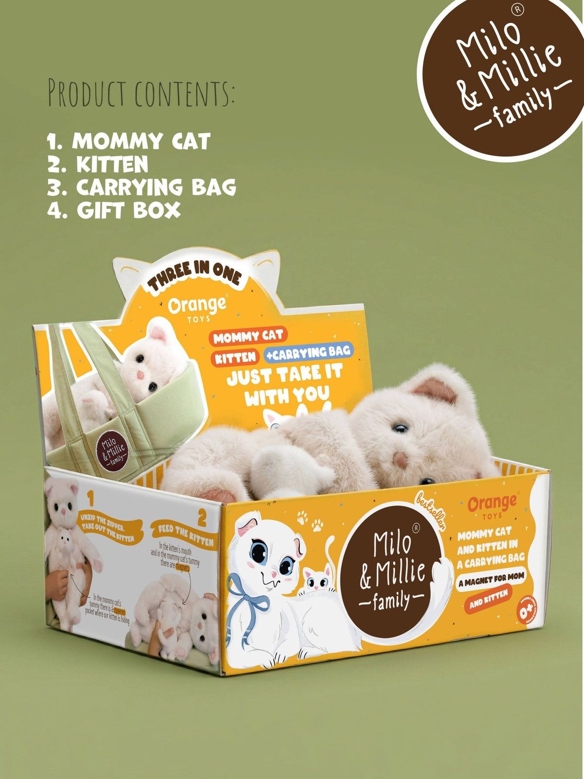 Milo & Millie – Pliušinė Katytė Millie su magnetiniu mažyliu (40 cm) - LE KUKU