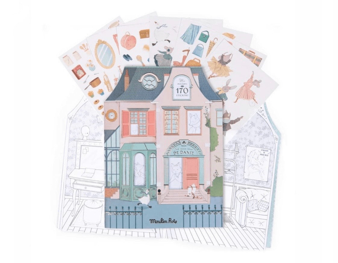 Moulin Roty - Spalvinimo knygutė su daugkartiniais lipdukais - La Petite Ecole de Danse /6 - Colouring book + 170 stickers - LE KUKU
