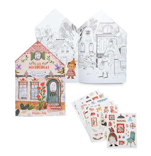 Moulin Roty - Spalvinimo knygutė su daugkartiniais lipdukais - Les Minouchkas / 6 - LE KUKU