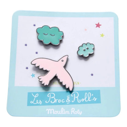 3 lakuotų segių rinkinys – Paukštelis / Debesėliai (3 × 3 cm)